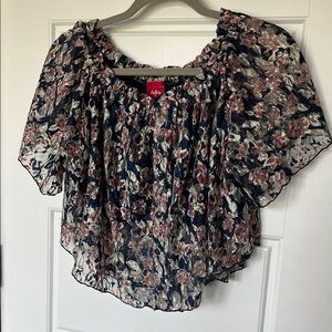 Daytrip Black and Pink Flutter Sleeve Blouse